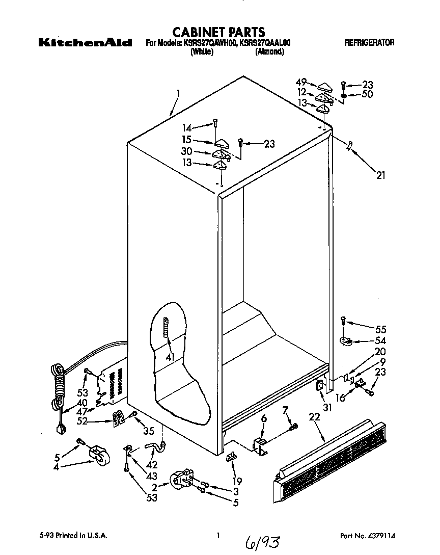 KitchenAid KSRS27QAWH00 cabinet diagram