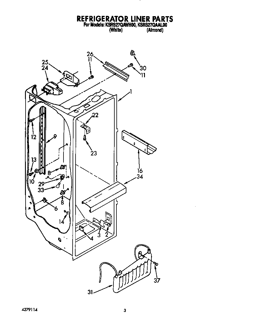 KitchenAid KSRS27QAWH00 refrigerator liner diagram