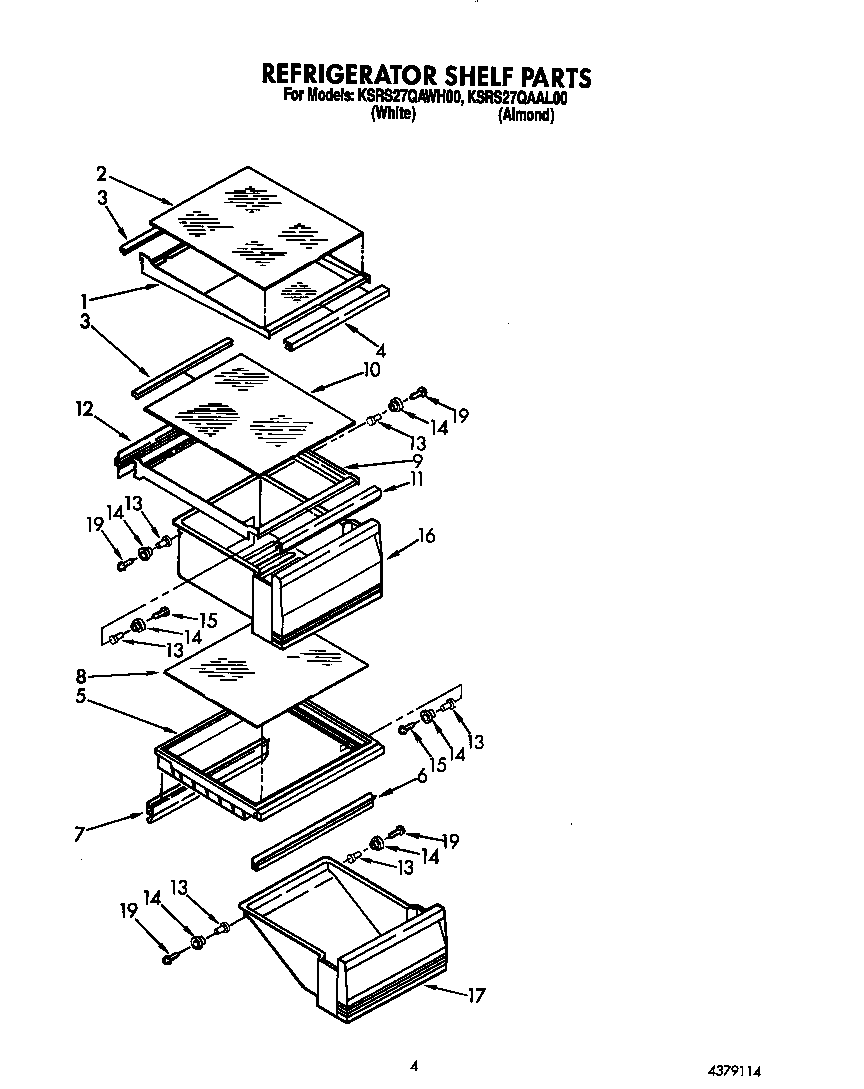 KitchenAid KSRS27QAWH00 refrigerator shelf diagram