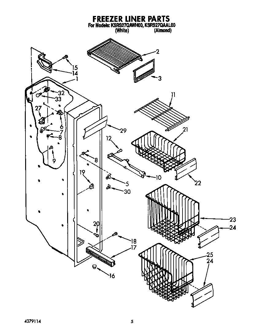 KitchenAid KSRS27QAWH00 freezer liner diagram