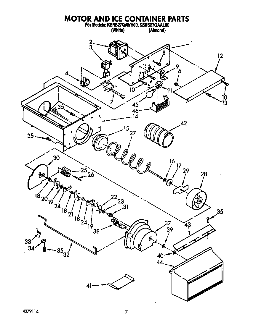 KitchenAid KSRS27QAWH00 motor and ice container diagram