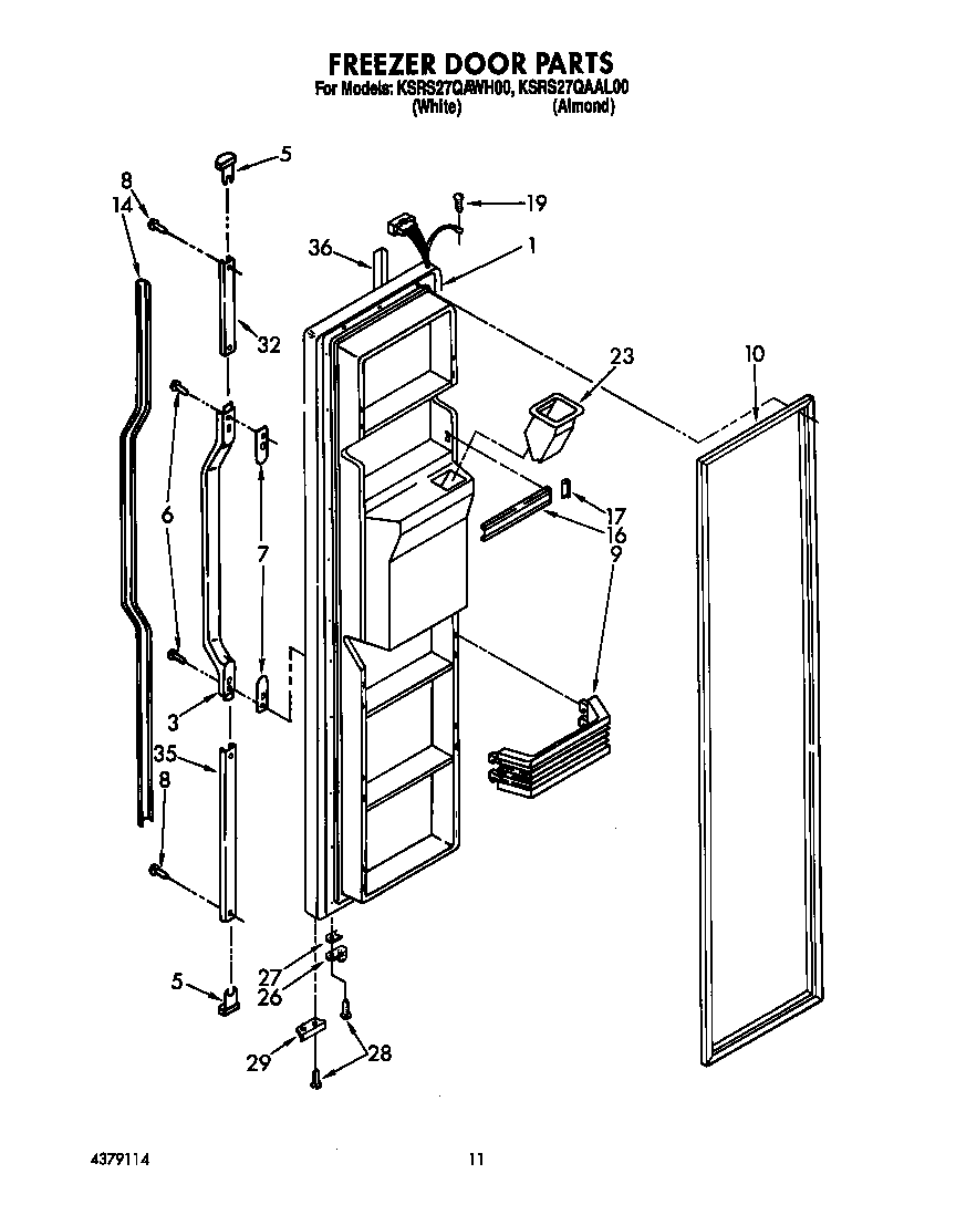 KitchenAid KSRS27QAWH00 freezer door diagram