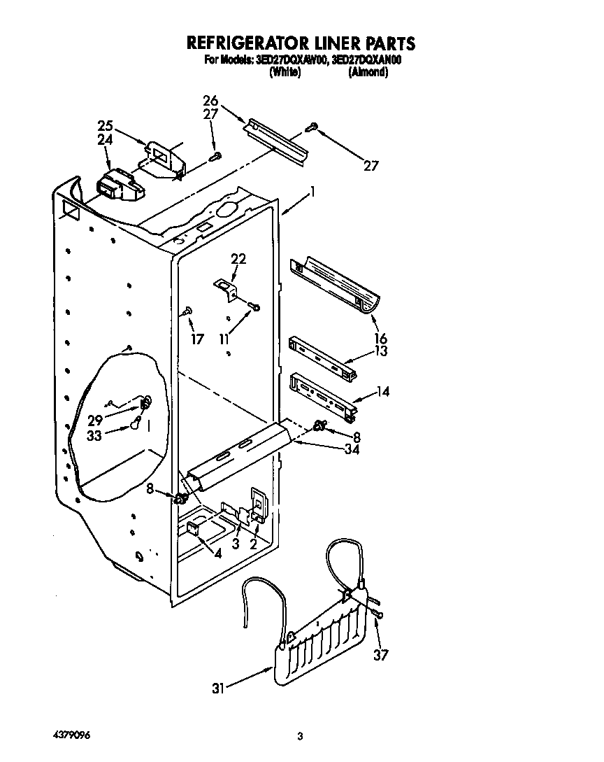 Whirlpool 3ED27DQXAW00 refrigerator liner diagram