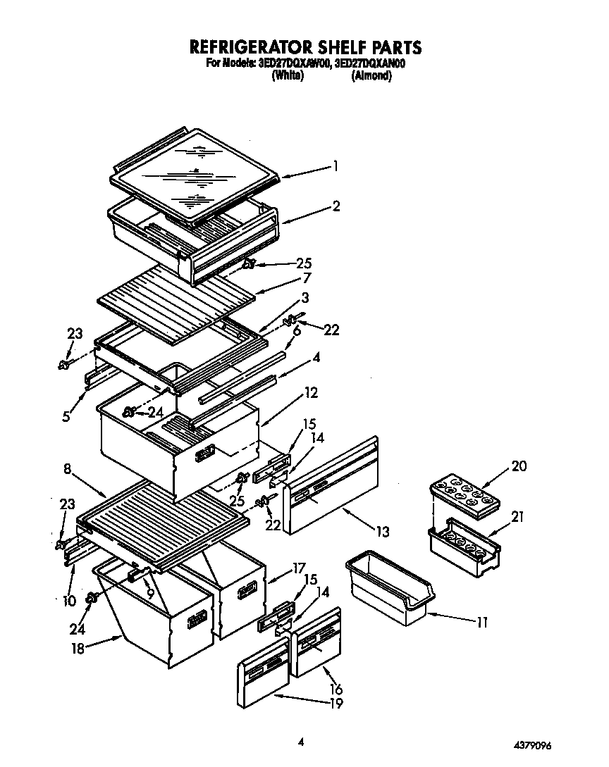 Whirlpool 3ED27DQXAW00 refrigerator shelf diagram