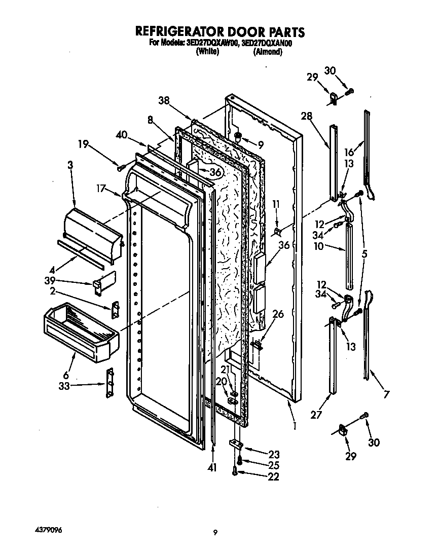 Whirlpool 3ED27DQXAW00 refrigerator door diagram