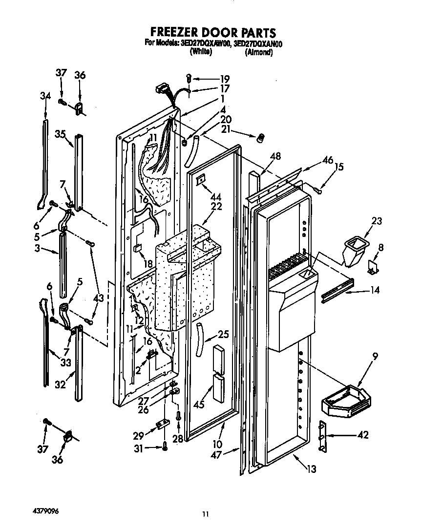 Whirlpool 3ED27DQXAW00 freezer door diagram