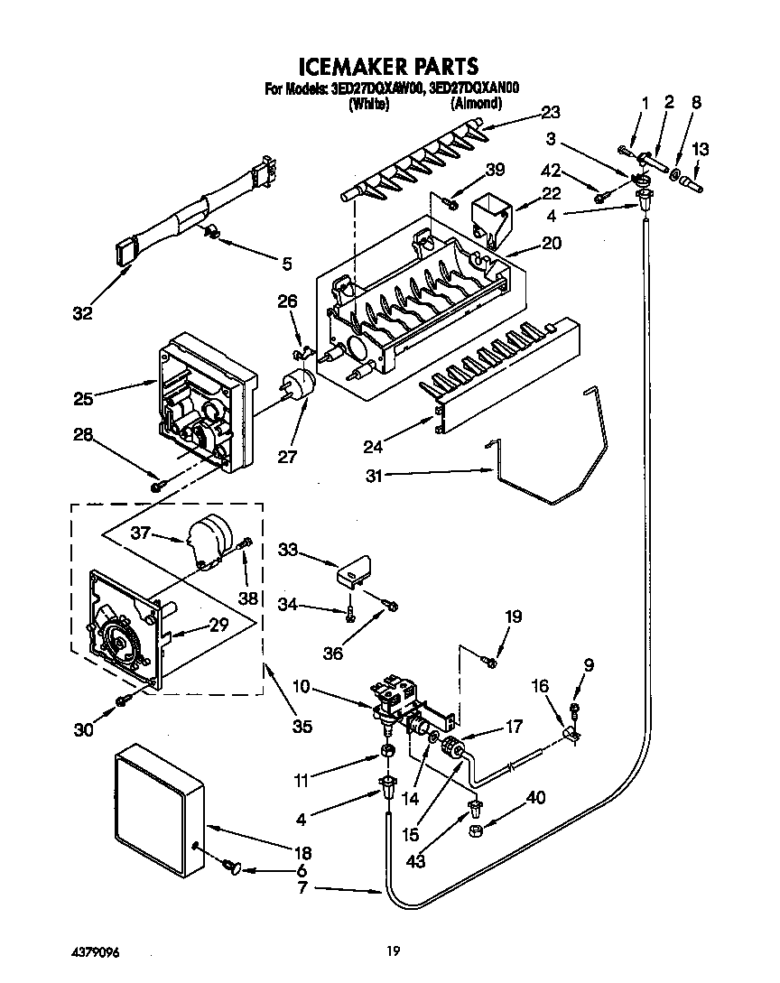 Whirlpool 3ED27DQXAW00 icemaker diagram