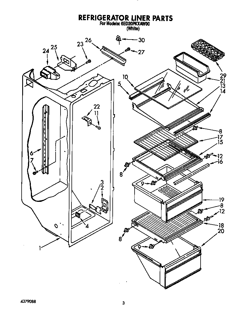 Whirlpool 6ED20PKXAW00 refrigerator liner diagram