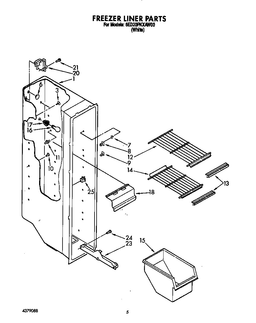 Whirlpool 6ED20PKXAW00 freezer liner diagram