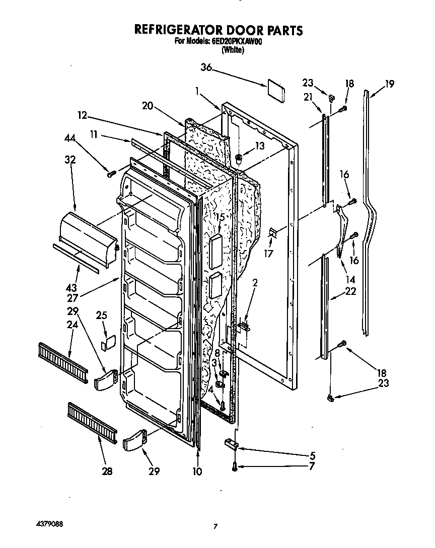 Whirlpool 6ED20PKXAW00 refrigerator door diagram