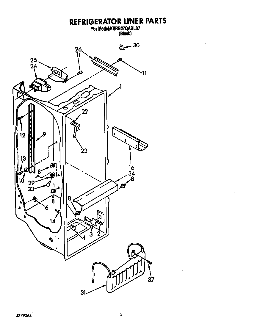 KitchenAid KSRB27QABL07 refrigerator liner diagram