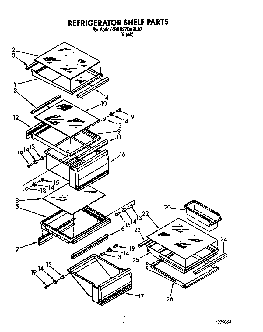 KitchenAid KSRB27QABL07 refrigerator shelf diagram