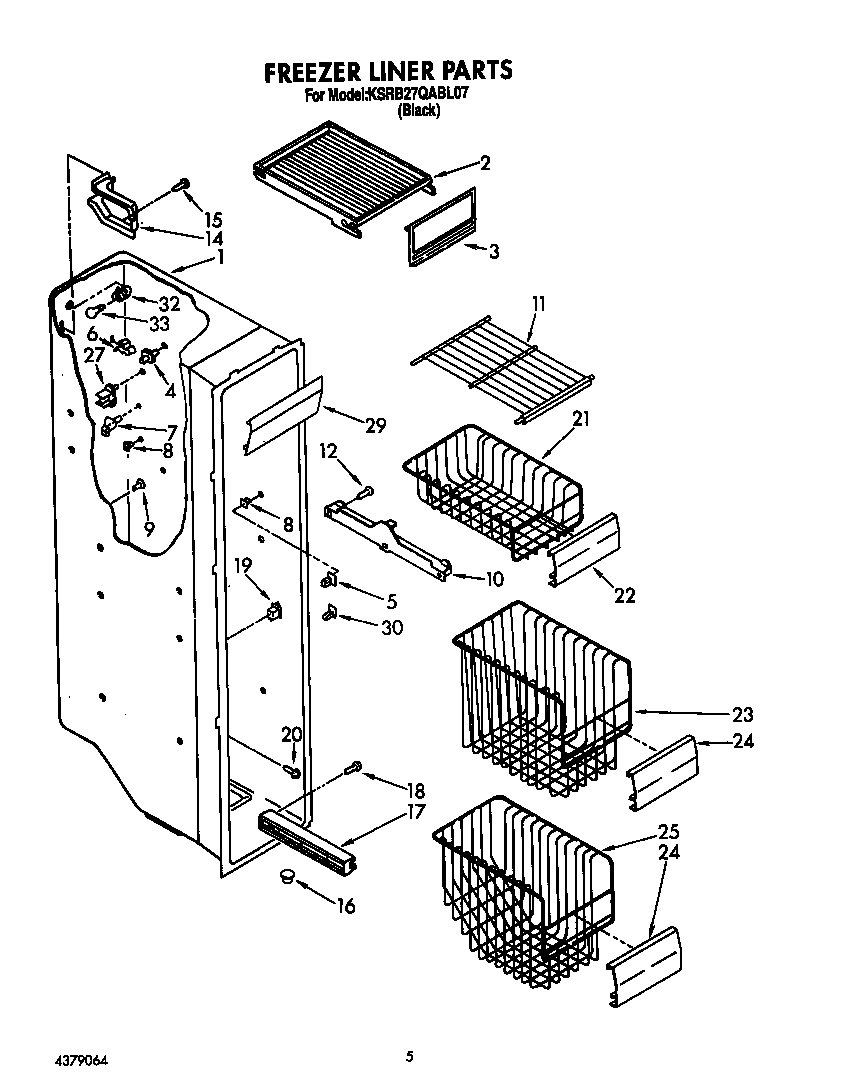 KitchenAid KSRB27QABL07 freezer liner diagram