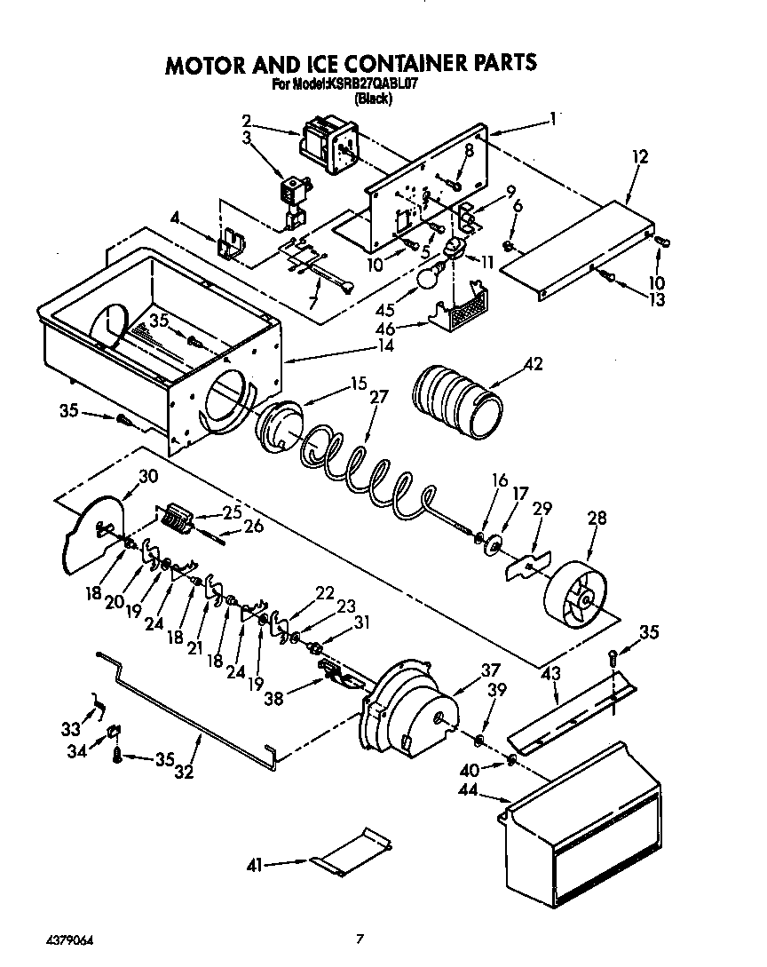 KitchenAid KSRB27QABL07 motor and ice container diagram