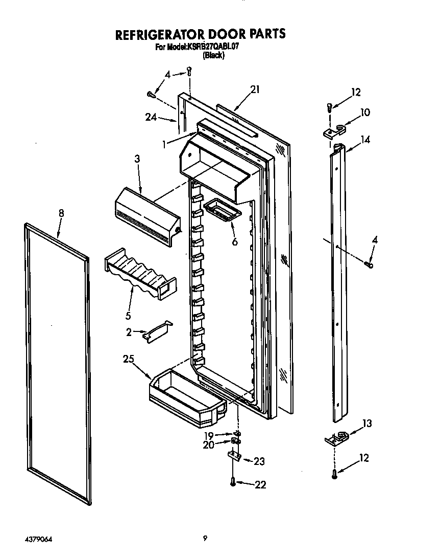 KitchenAid KSRB27QABL07 refrigerator door diagram