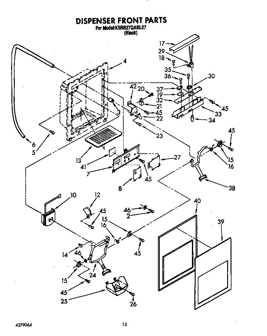 KitchenAid KSRB27QABL07 dispenser front diagram