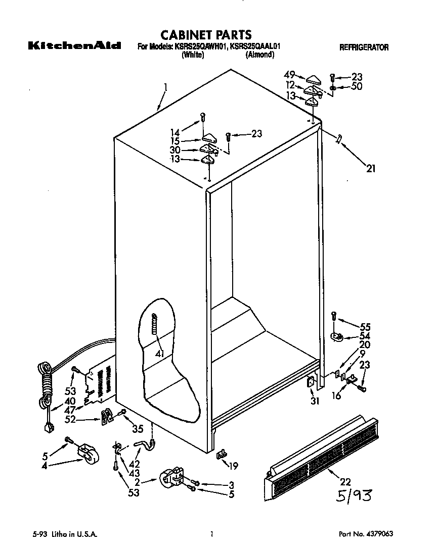 KitchenAid KSRS25QAWH02 cabinet diagram