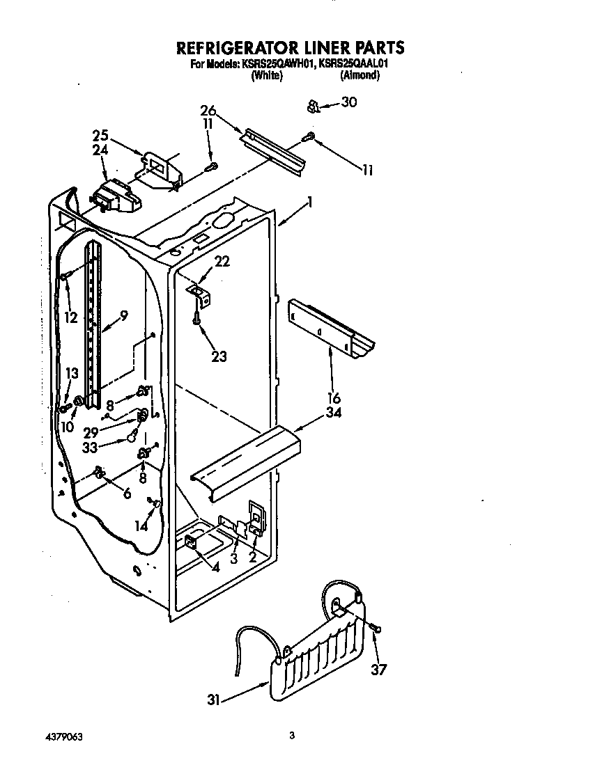 KitchenAid KSRS25QAWH02 refrigerator liner diagram