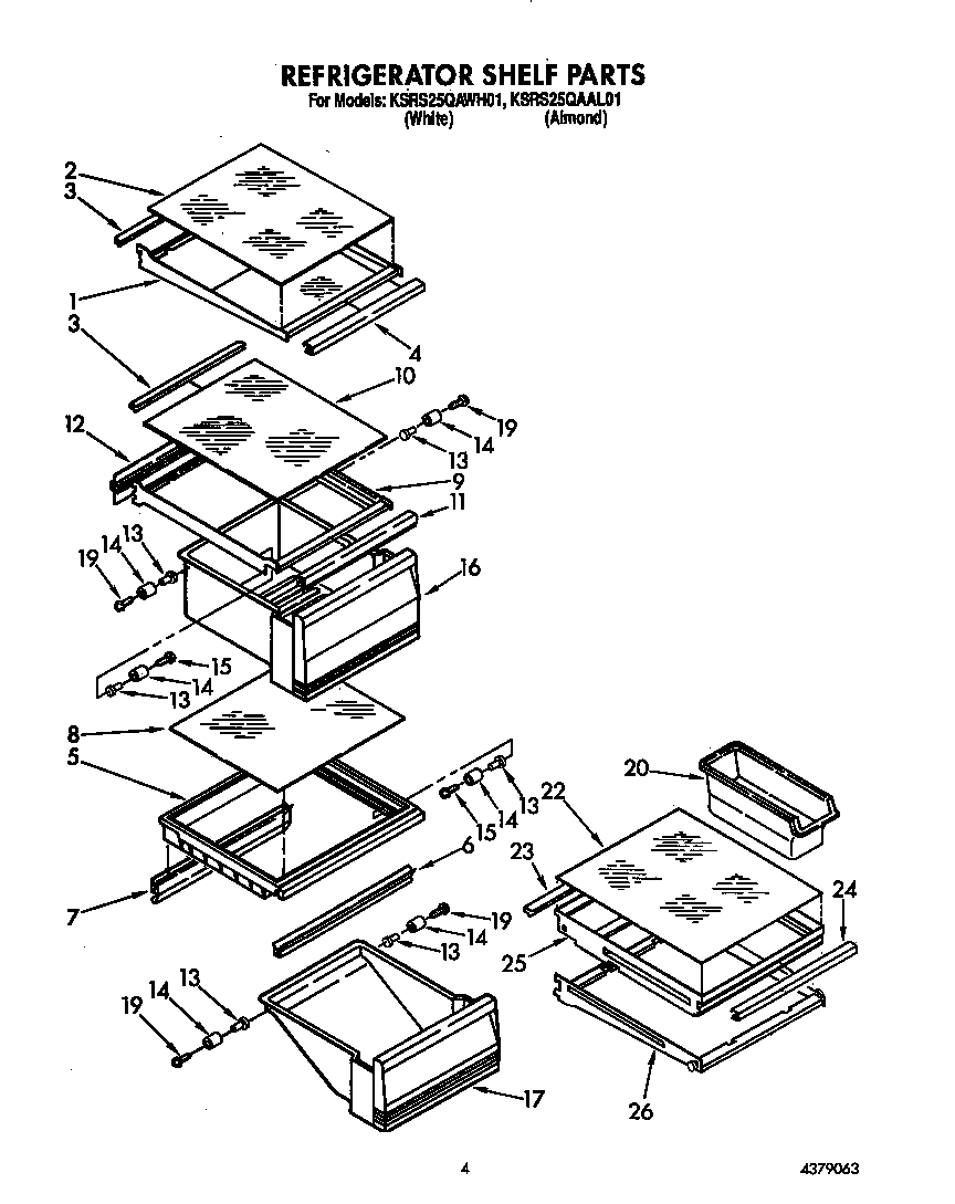 KitchenAid KSRS25QAWH02 refrigerator shelf diagram