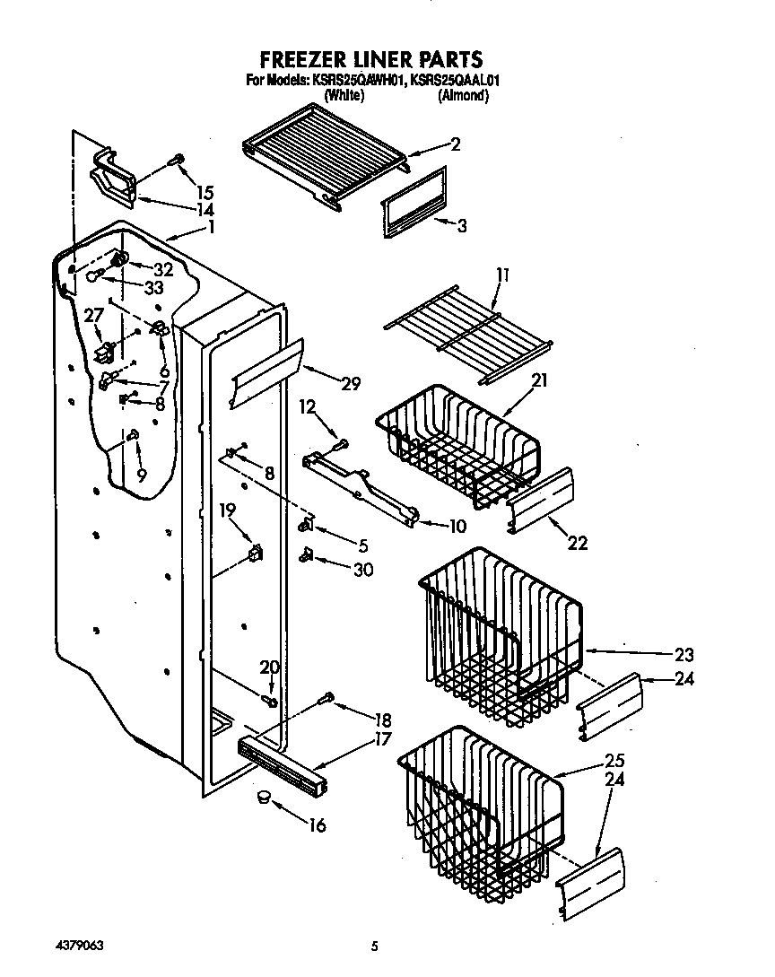 KitchenAid KSRS25QAWH02 freezer liner diagram