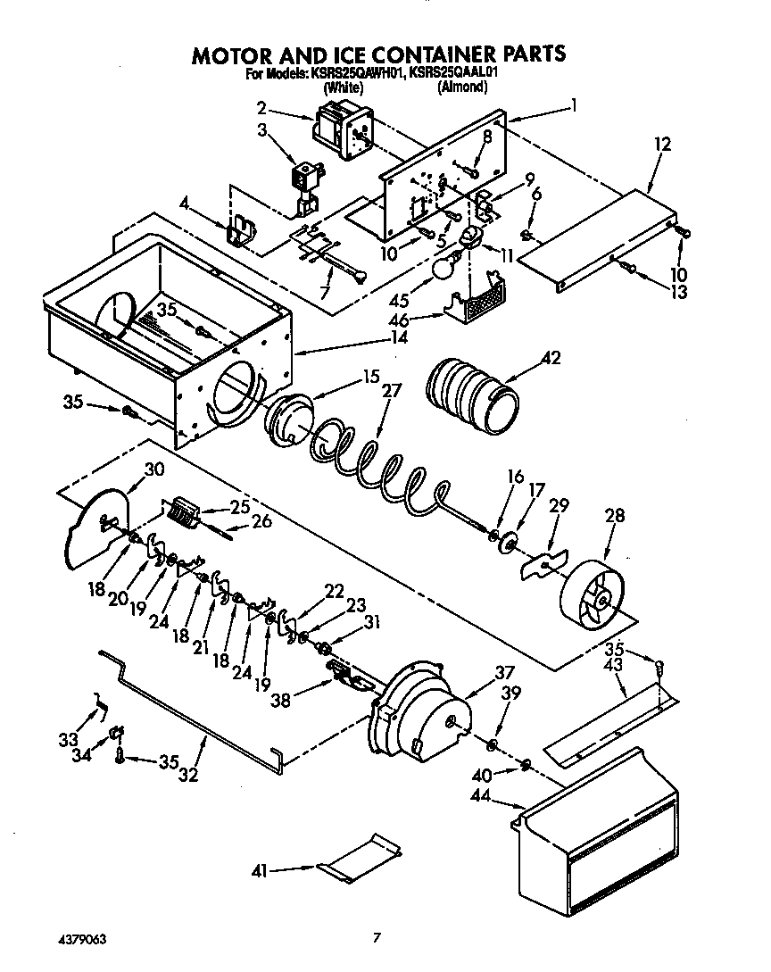 KitchenAid KSRS25QAWH02 motor and ice container diagram