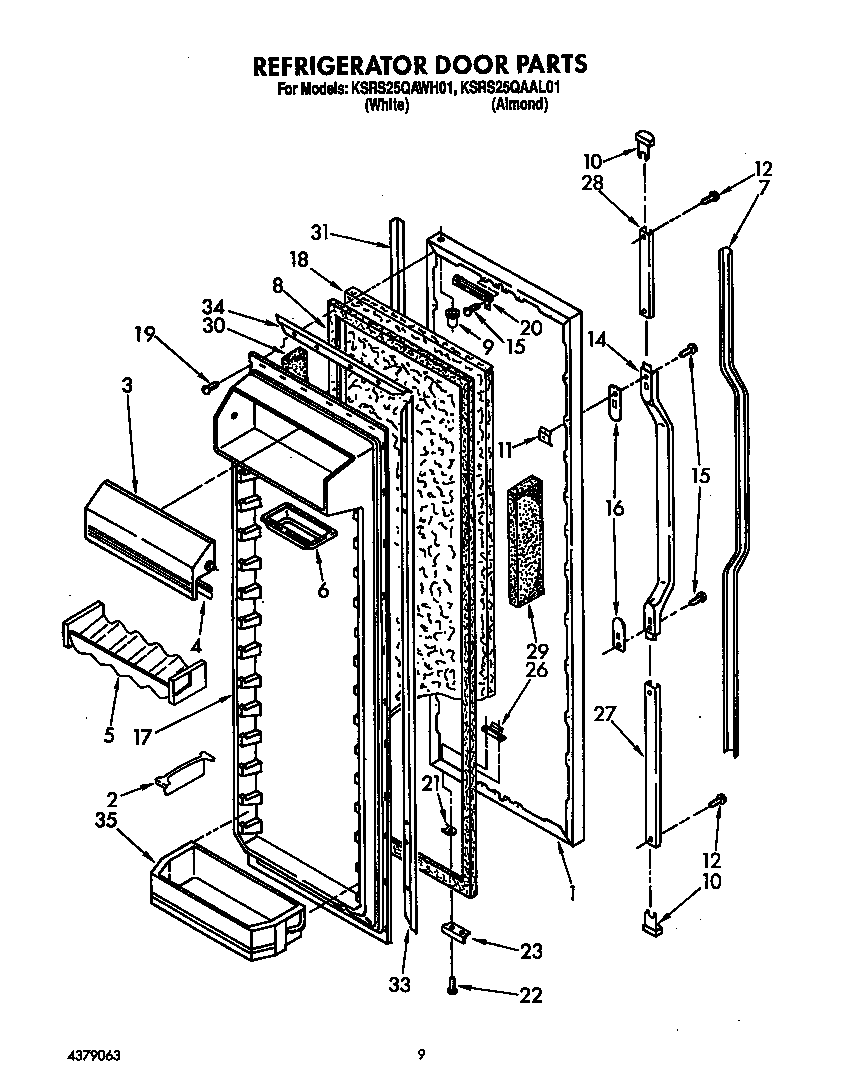 KitchenAid KSRS25QAWH02 refrigerator door diagram