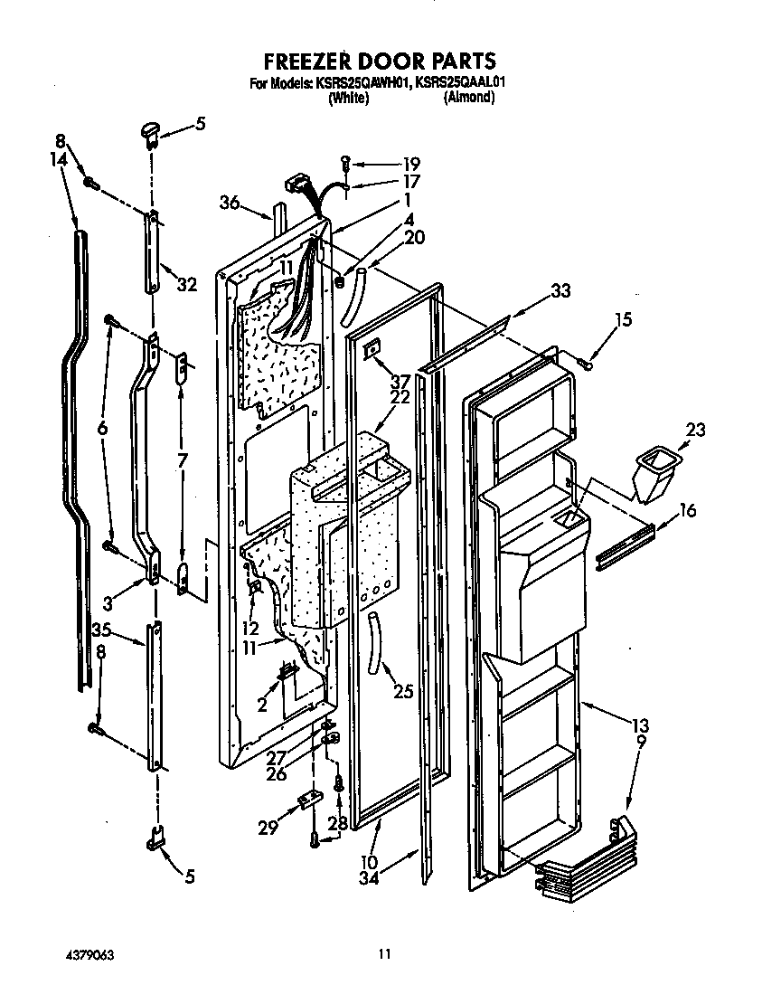 KitchenAid KSRS25QAWH02 freezer door diagram