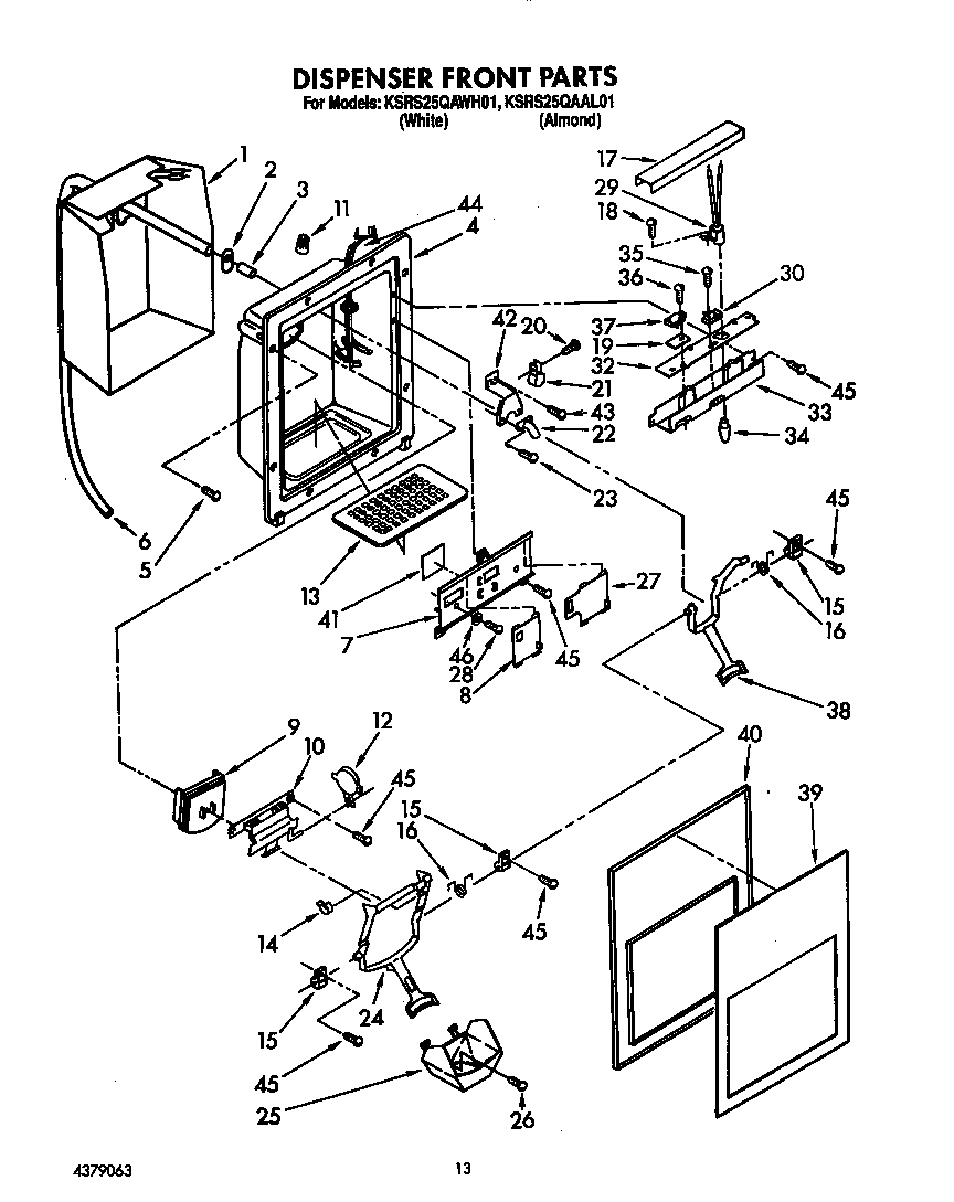 KitchenAid KSRS25QAWH02 dispenser front diagram