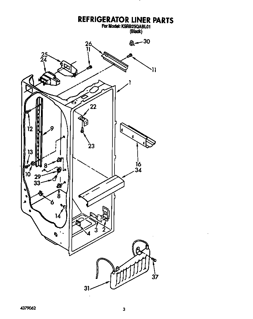 KitchenAid KSRB25QABL01 refrigerator liner diagram