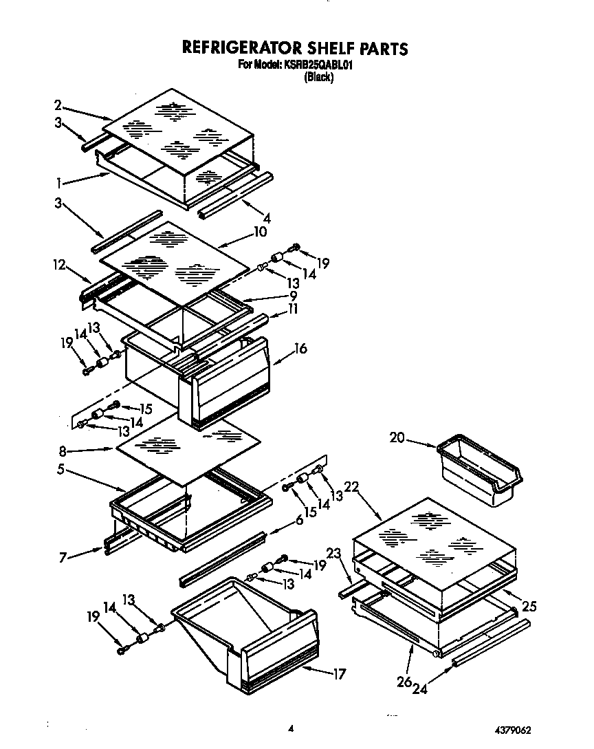 KitchenAid KSRB25QABL01 refrigerator shelf diagram