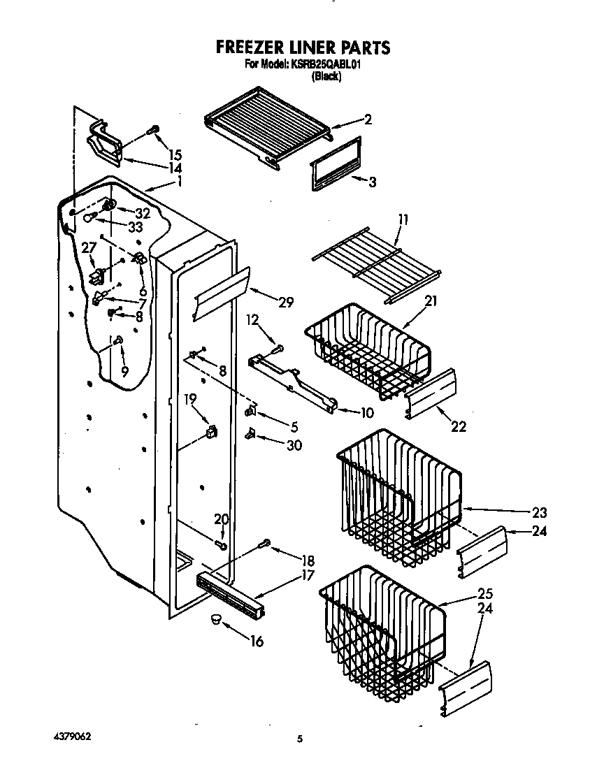KitchenAid KSRB25QABL01 freezer liner diagram