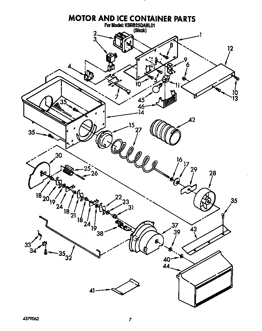 KitchenAid KSRB25QABL01 motor and ice container diagram