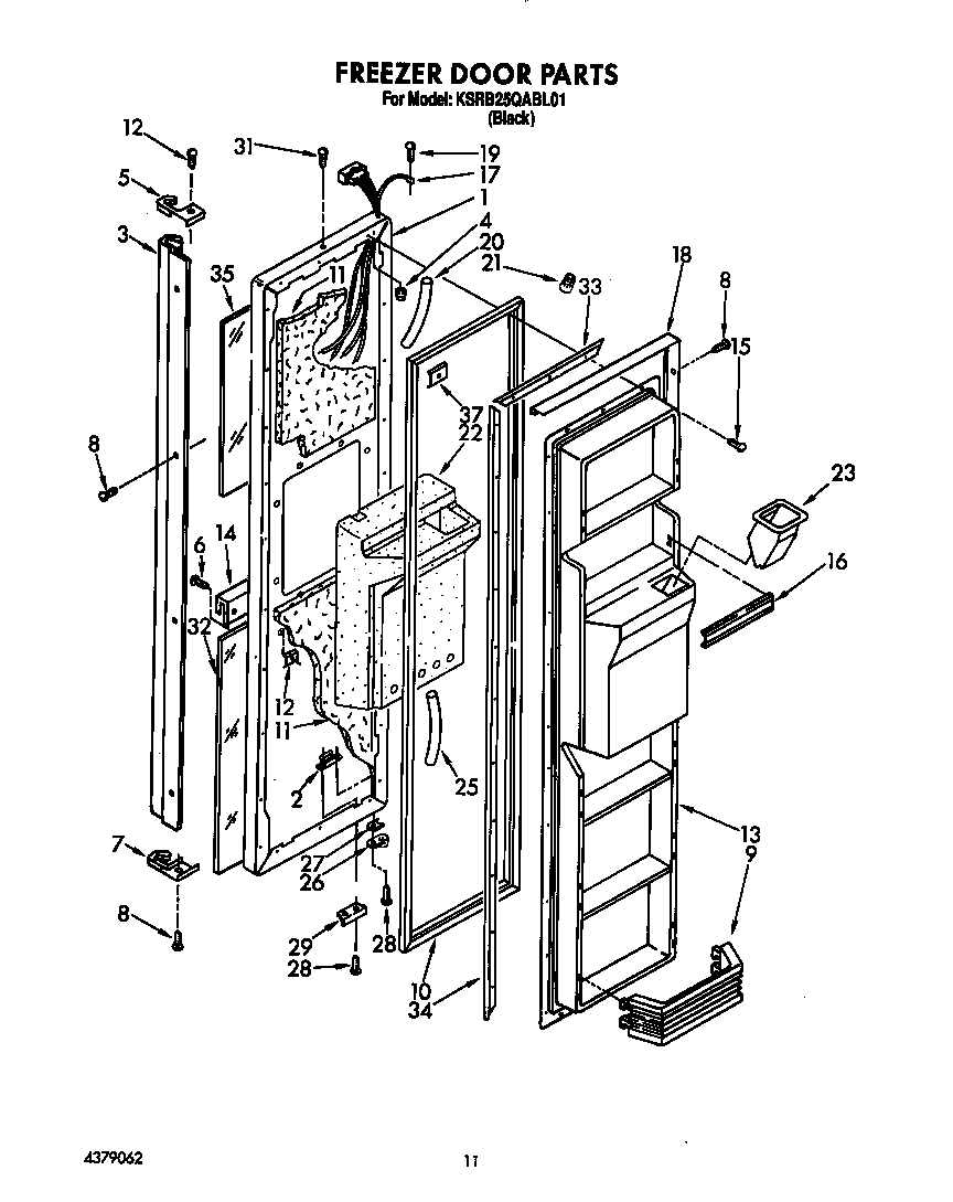 KitchenAid KSRB25QABL01 freezer door diagram