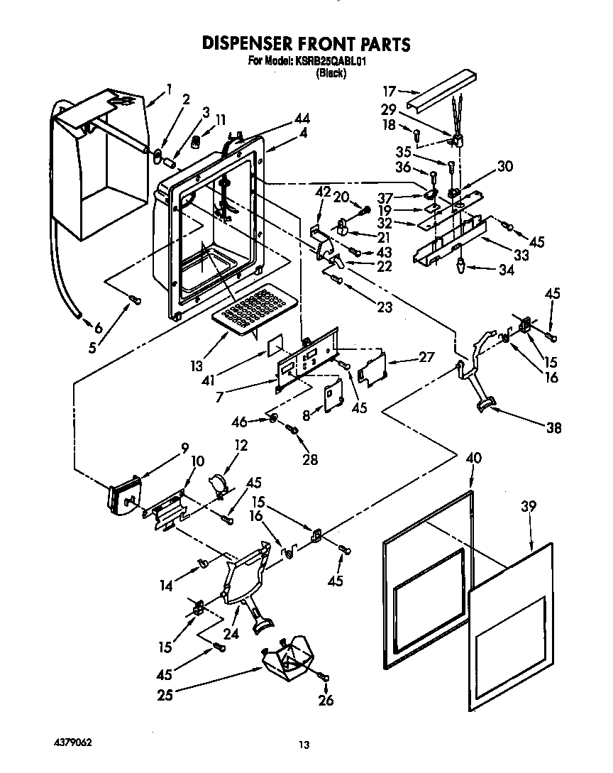KitchenAid KSRB25QABL01 dispenser front diagram
