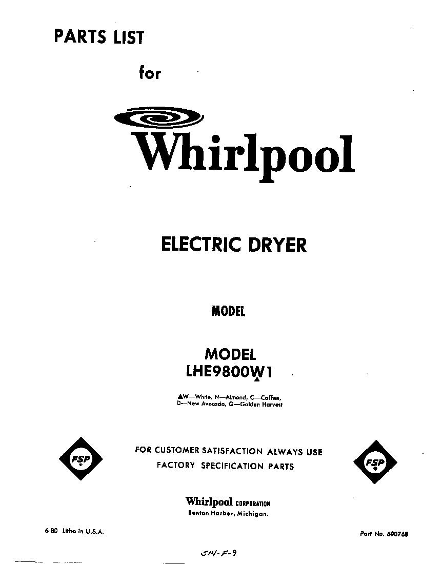 Whirlpool LHE9800W1 null diagram