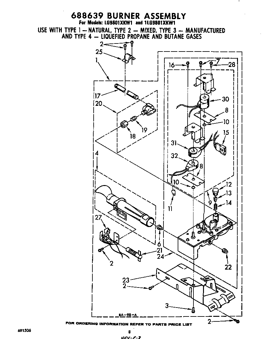 Whirlpool 1LG9801XKW1 688639 burner diagram