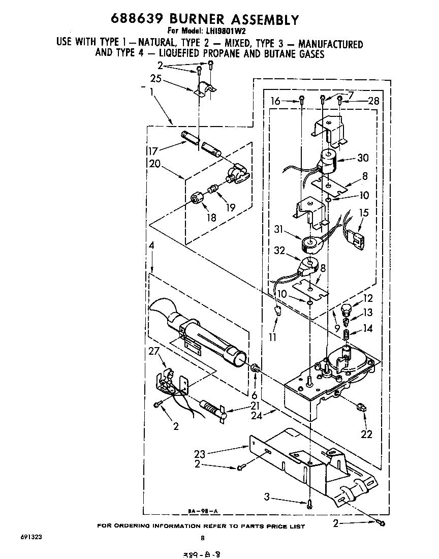 Whirlpool LHI9801W2 688639 burner diagram