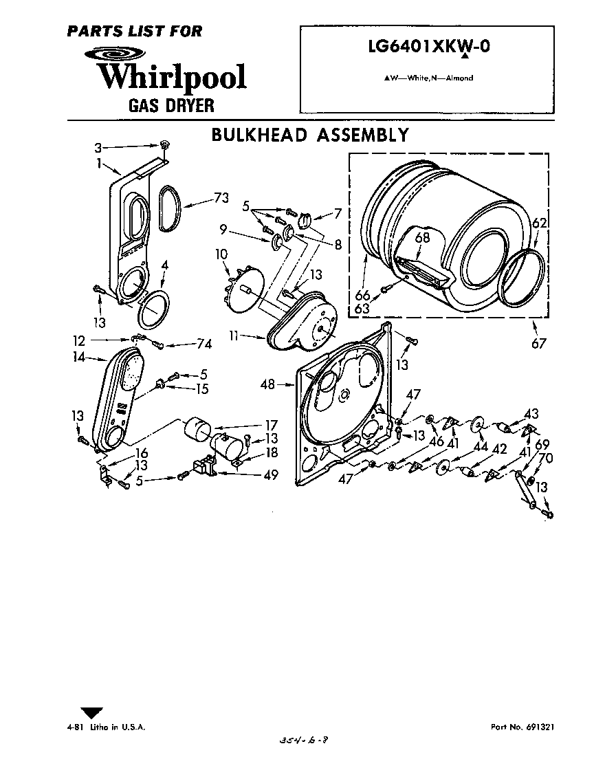 Whirlpool LG6401XKW0 bulkhead diagram