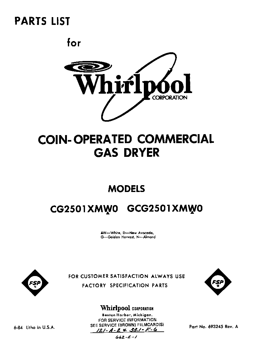 Whirlpool CG2501XMW0 front cover diagram