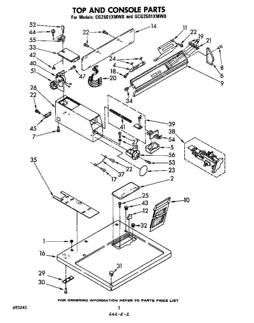 Whirlpool CG2501XMW0 top and console diagram