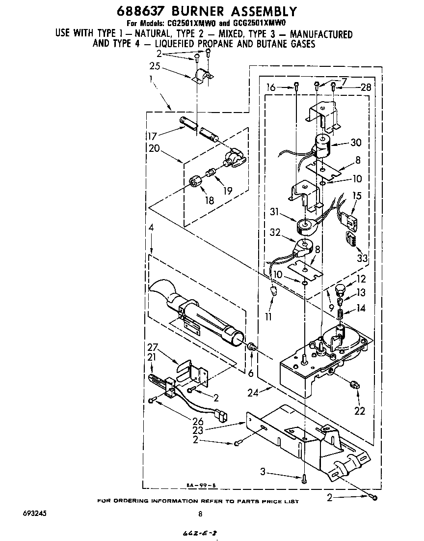 Whirlpool CG2501XMW0 688637 burner diagram