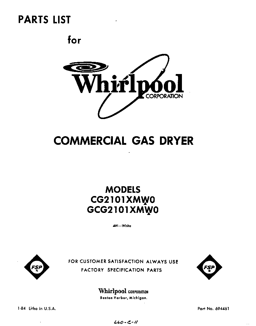 Whirlpool GCG2101XMW0 front cover diagram