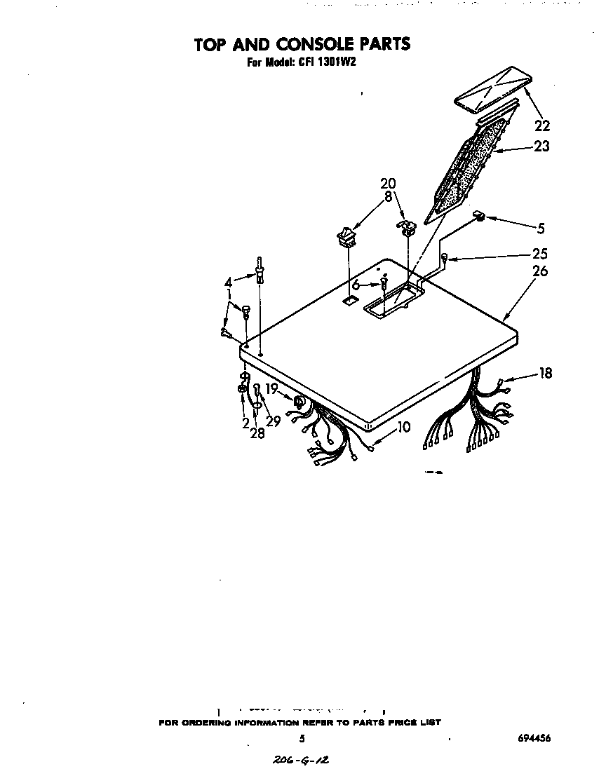 Whirlpool CFI1301W2 top and console diagram