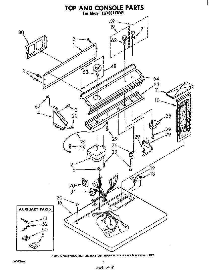 Whirlpool LG7801XKW1 top and console diagram