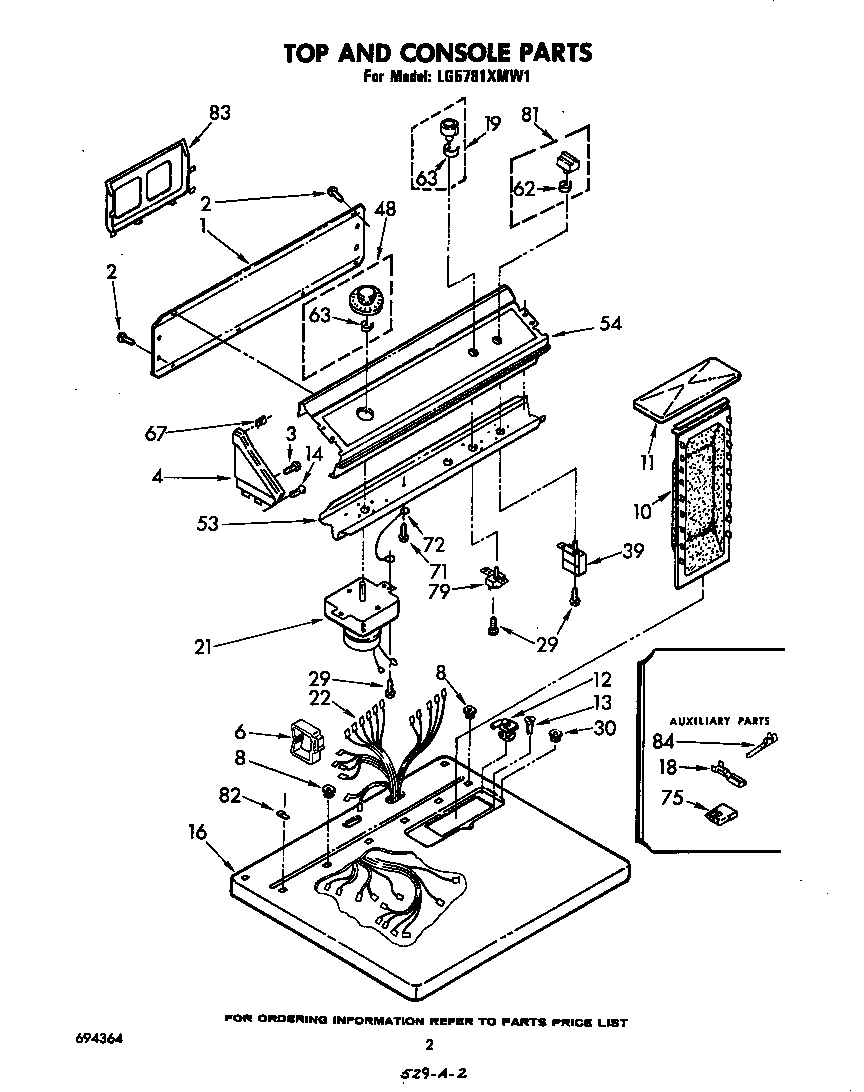 Whirlpool LG5781XMW1 top and console diagram
