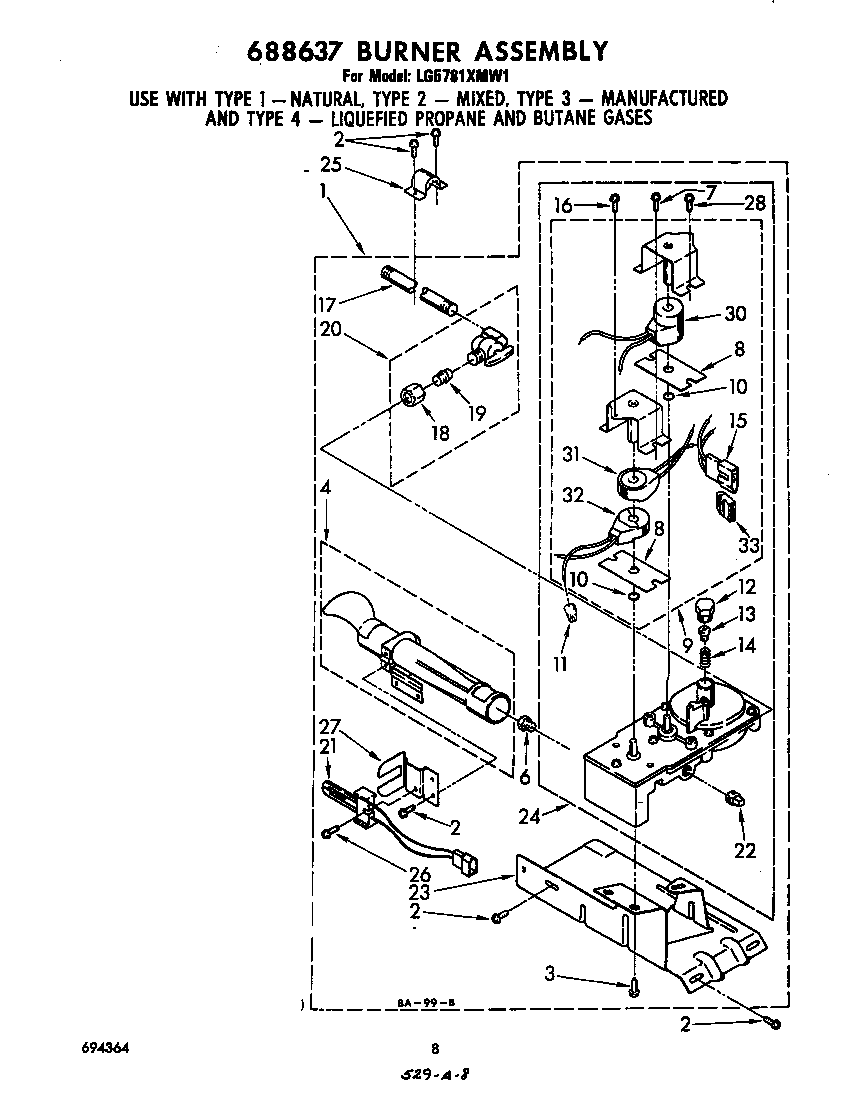 Whirlpool LG5781XMW1 688637 burner diagram
