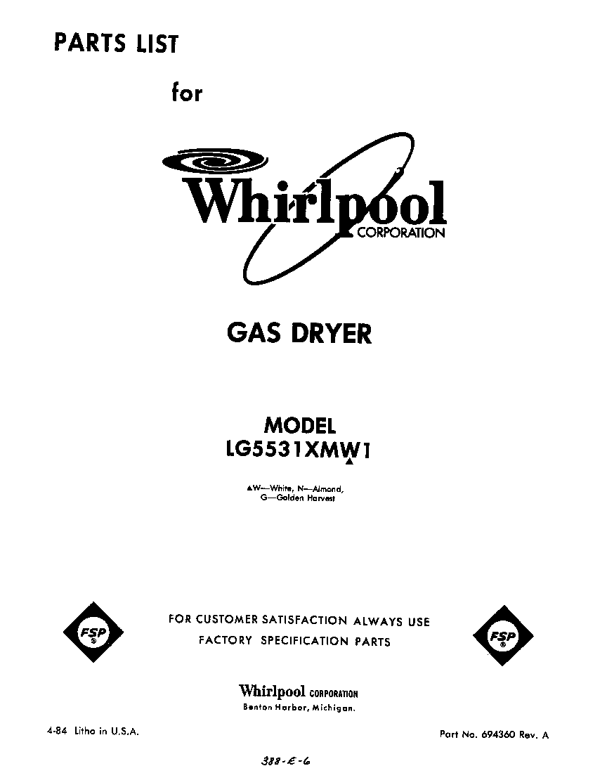 Whirlpool LG5531XMW1 front cover diagram