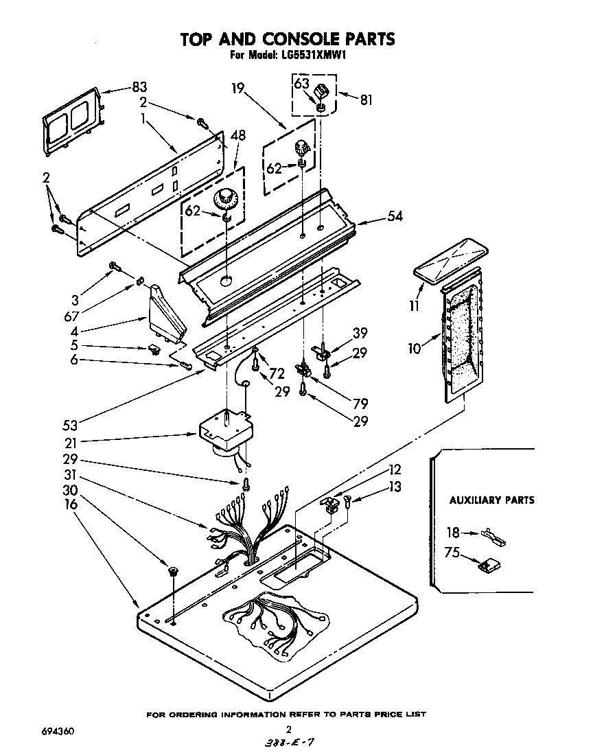 Whirlpool LG5531XMW1 top and console diagram