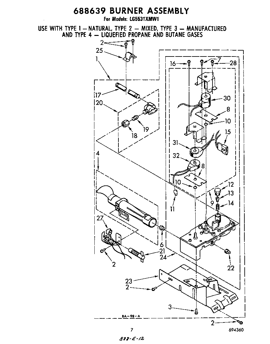 Whirlpool LG5531XMW1 688639 burner diagram
