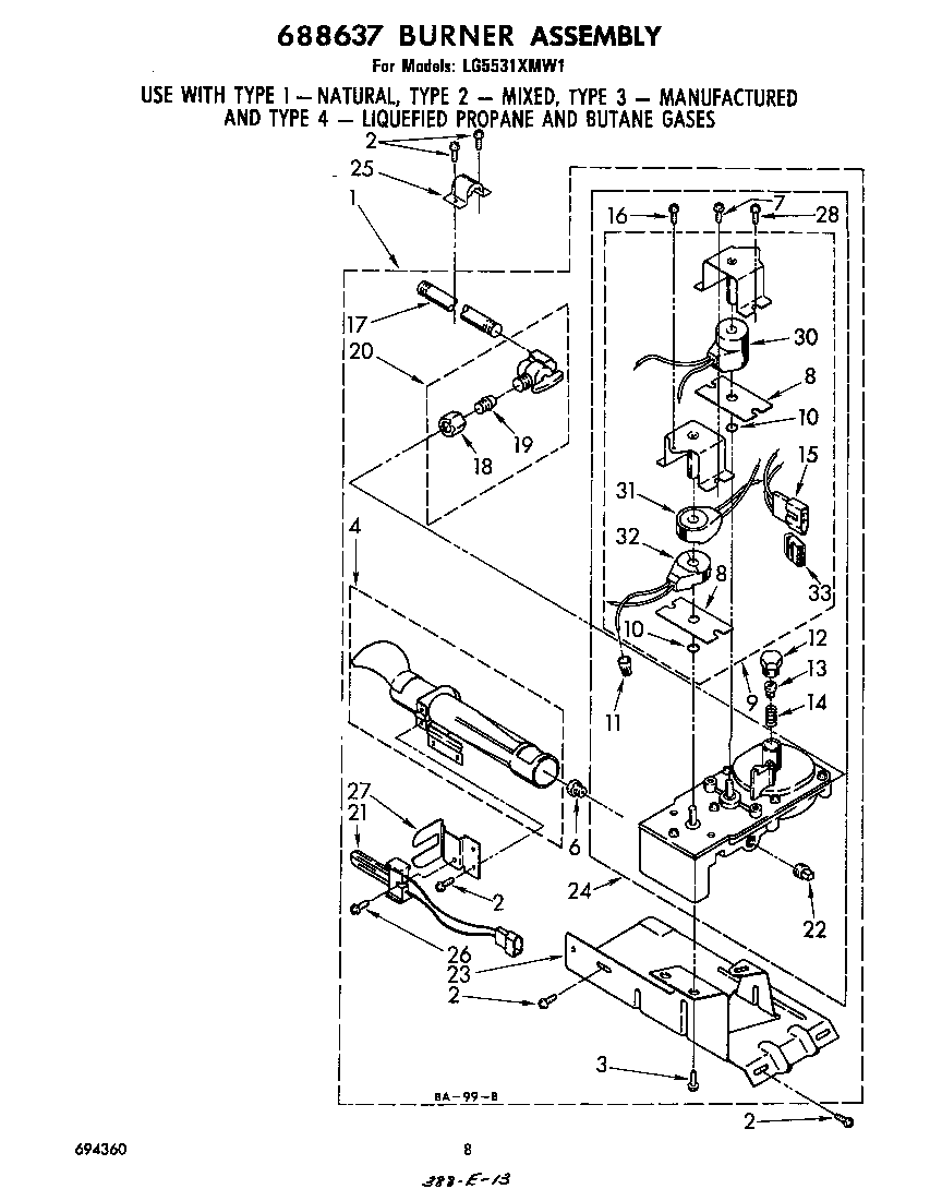 Whirlpool LG5531XMW1 688637 burner diagram